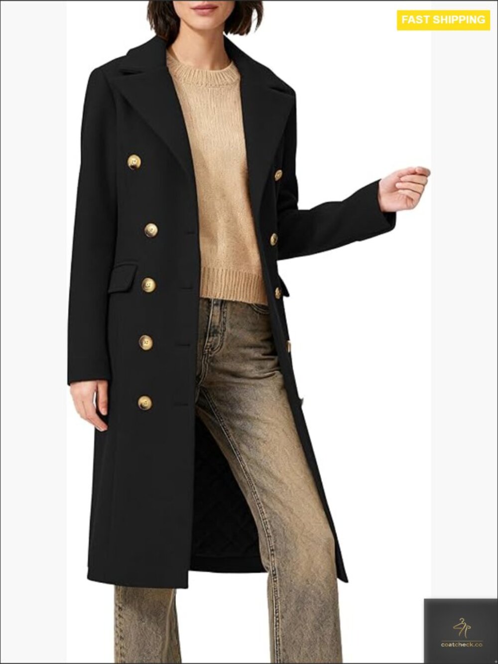 Classic Notch Lapel Peacoat Double-Breasted Long Sleeve Winter Overcoat